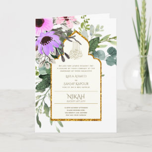 4 Pagina NIKAH WALIMA Uitnodiging Roze Bloem Islam