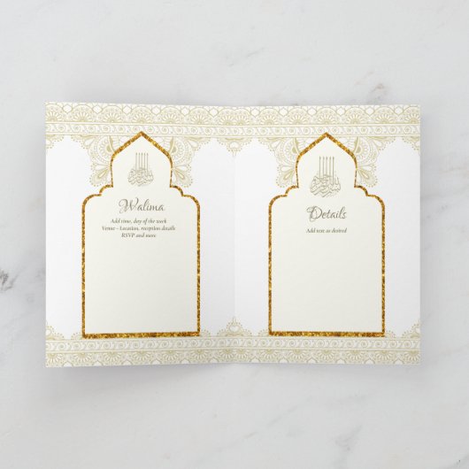 4 Pagina's Goud Sierlijk Islamitisch NIKAH WALIMA  Kaart (Binnen)