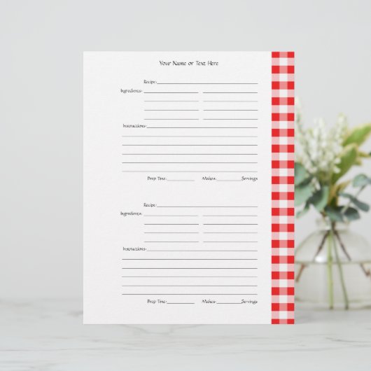 4 pagina's per pagina - Red Gingham 2-zijdig Recip (Staand voorkant)