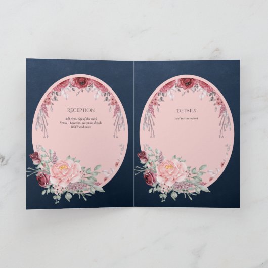 4 pagina's Spaanse BODA uitnodiging Navyblauw Roze (Binnen)