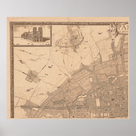 4 Panel Sepia de Rochefort Paris Map Lijst 1 Poster (Voorkant)