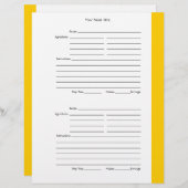 4 par page - Pages à 2 faces jaunes de recette (Devant / Derrière)