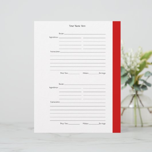 4 par page - Pages de recette recto-verso rouge (Debout devant)