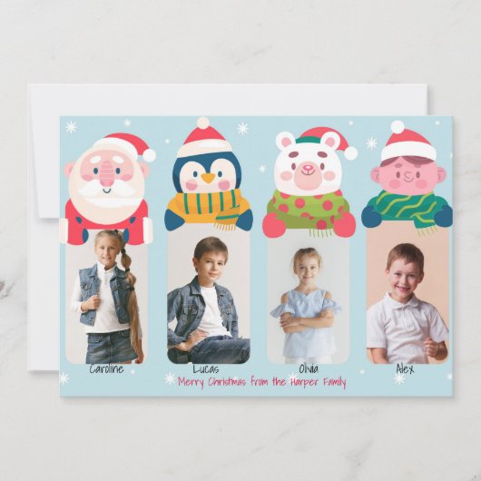 4 personnages de Noël Carte de vacances photo (Devant)