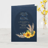 4 pg Espagnol BODA Invitations Marine Blue Sunflow (Fleur jaune)