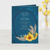 4 pg Espagnol BODA Invitations Marine Blue Sunflow (Fleur jaune)