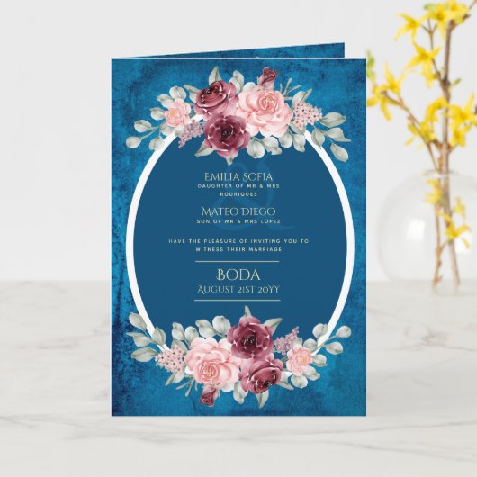 4 pg Espagnol BODA Invitations Turquoise Bleu Bour (Fleur jaune)
