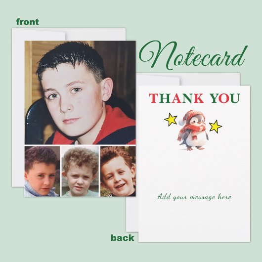 4 photo add message christmas penguin bedankkaart