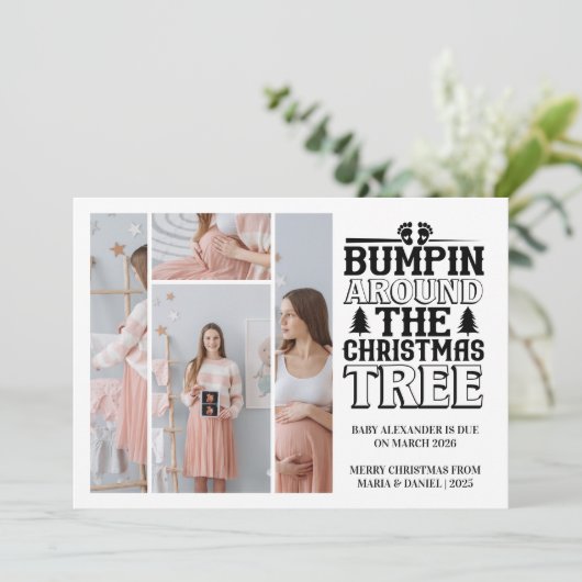 4 Photo Arbre de Noël Grossesse Faire-part (Debout devant)