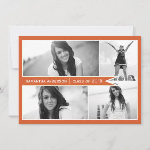 4 Photo Banner Afstuderen Invitation - Oranje Kaart
