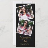 4 Photo Black And Gold Graduation Party Invitation (Dos)