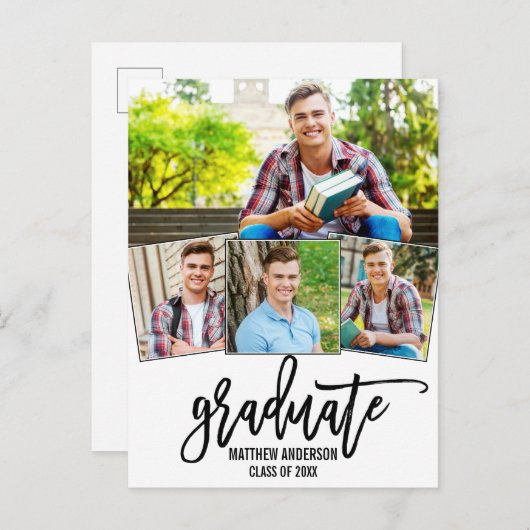 4 Photo Brush Script Graduation Faire-part (Devant / Derrière)