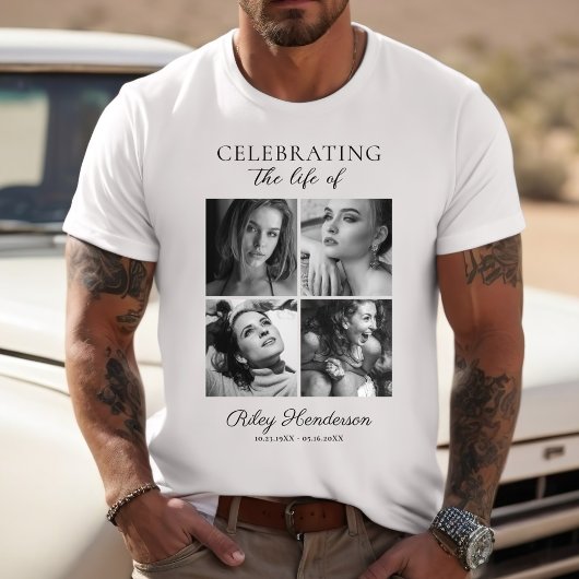 4 Photo Celebration of Life Memorial White T-shirt