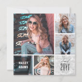 4 Photo Collage Folie Squares Chic Afstuderen Kaar Kaart (Voorkant)