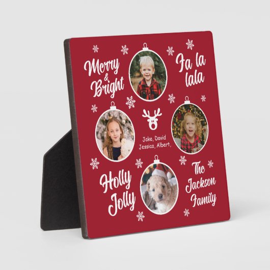 4 Photo Collage Noël Baubles Plaque rouge (Recto)