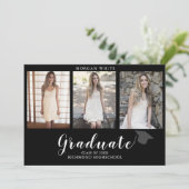 4 Photo Collage Simple Modern Black Graduation  Aankondiging (Staand voorkant)