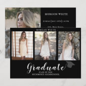 4 Photo Collage Simple Modern Black Graduation  Aankondiging (Voorkant / Achterkant)