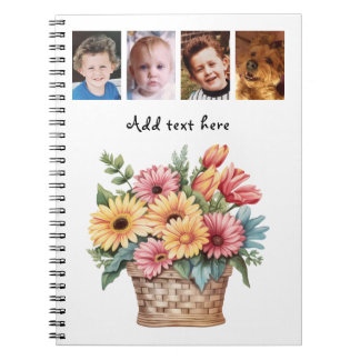 4 photo custom text gerbera flowers white notitieboek