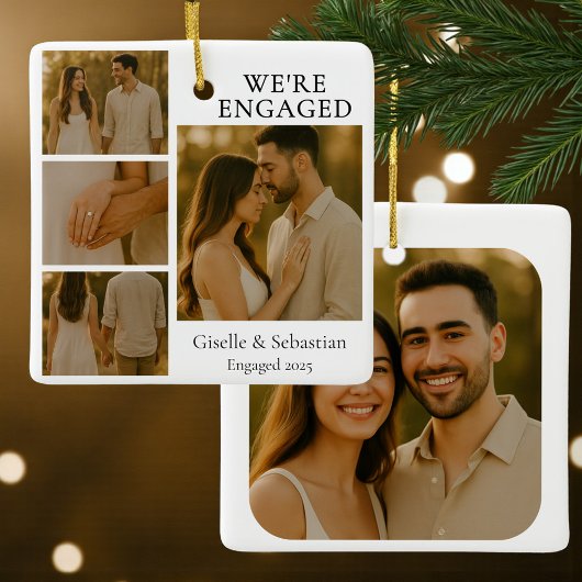 4 Photo Engagement Collage Christmas Keramisch Ornament