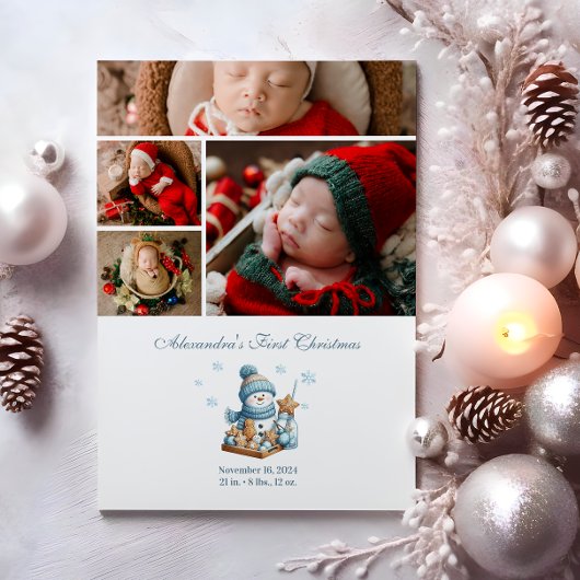 4 Photo First Christmas Birth Announcement Feestdagenkaart