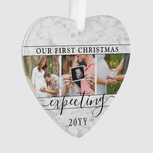 4 Photo Grossesse 1er Noël Faux Marbre Coeur (devant)