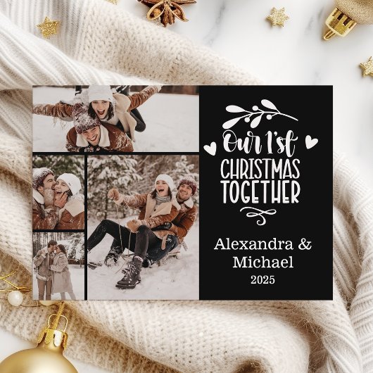 4 Photo Minimalist First Christmas Together Feestdagenkaart