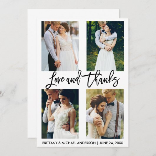 4 Photo Moderne Brush Script Amour Merci Mariage (Devant / Derrière)