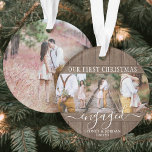 4 Photo Premiers Noël Engagé Rustique Faux Bois ro<br><div class="desc">Célébrez le joyeux 1er jour férié de votre fiançailles avec une photo personnalisée 4 "Notre premier Noël engagé" ornement acrylique en faux bois rond. Toutes les formulations et images de ce modèle sont simples à personnaliser. (CONSEIL EN MATIÈRE DE PLACEMENT D'IMAGE : Une façon simple de centrer une photo exactement...</div>