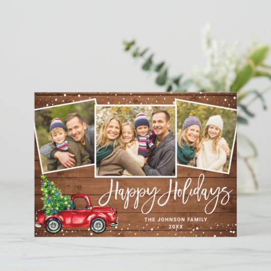 4 PHOTO Retro Kerstmis Rustige Twitter Feestdagenkaart (Staand voorkant)