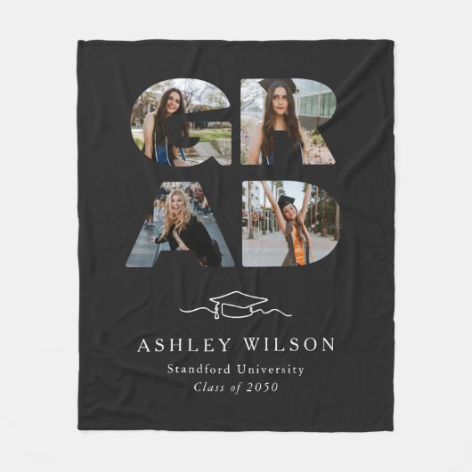 4 Photo Script Zwart Afstuderen Fleece Deken (Voorkant)
