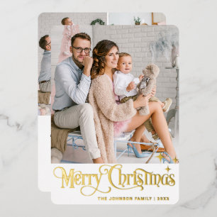 4 PHOTO Sparkle Merry-kerstgroet Gold Folie Feestdagenkaart