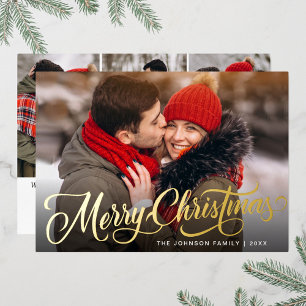 4 PHOTO Sparkle Merry-kerstgroet Gold Folie Feestdagenkaart