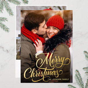 4 PHOTO Sparkle Merry-kerstgroet Gold Folie Feestdagenkaart