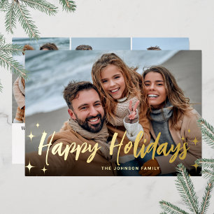 4 PHOTO Sparkle Merry-kerstgroet Gold Folie Feestdagenkaart