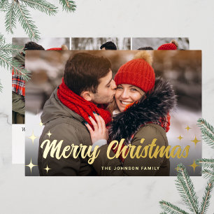 4 PHOTO Sparkle Merry-kerstgroet Gold Folie Feestdagenkaart