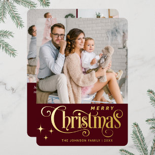 4 PHOTO Sparkle Merry-kerstgroet Gold Folie Feestdagenkaart