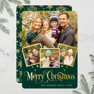 4 PHOTO Sparkle Merry-kerstgroet Gold Folie Feestdagenkaart