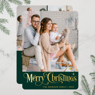 4 PHOTO Sparkle Merry-kerstgroet Gold Folie Feestdagenkaart