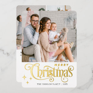 4 PHOTO Sparkle Merry-kerstgroet Gold Folie Feestdagenkaart