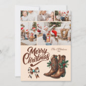 4 Photo Western Bow & Boots Christmas Feestdagenkaart (Voorkant)