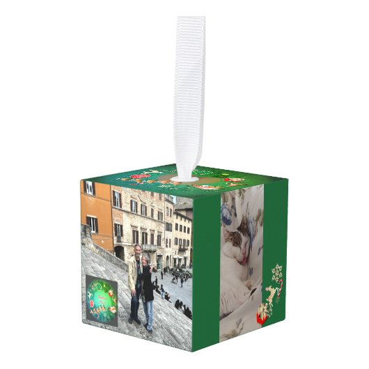 4 Photos Christmas Photo Cube Kubus Ornament (Voorkant hoekig)