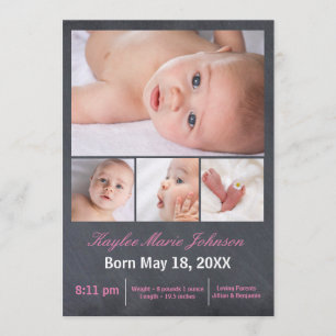4 Photos Collage - Faire-part de naissance
