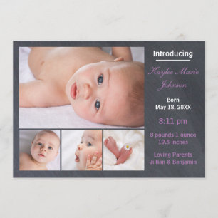 4 Photos Collage - Faire-part de naissance