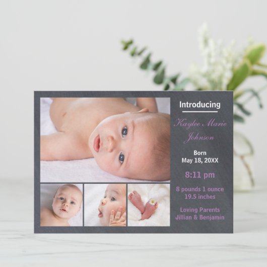 4 Photos Collage - Faire-part de naissance (Debout devant)