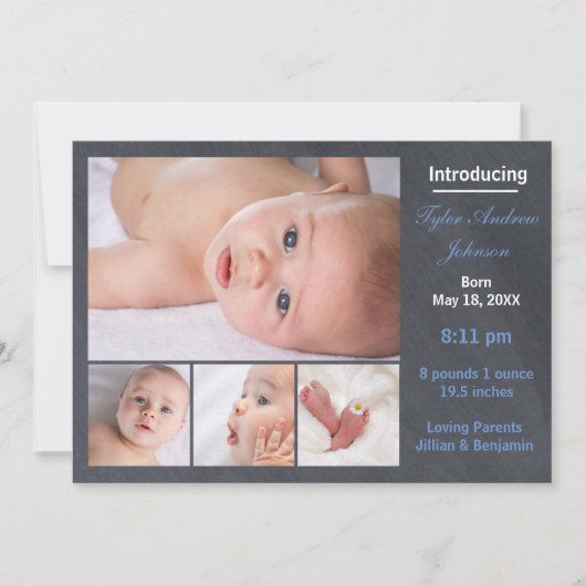 4 Photos Collage - Faire-part de naissance (Devant)