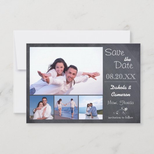 4 Photos Collage Tableau Noir - 3x5 Save the Date (Devant)