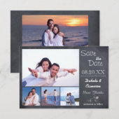 4 Photos Collage Tableau Noir - 3x5 Save the Date (Devant / Derrière)