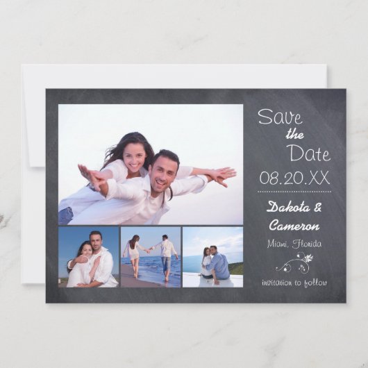 4 Photos Collage Tableau Noir - Save the Date (Devant)