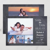 4 Photos Collage Tableau Noir - Save the Date (Devant / Derrière)