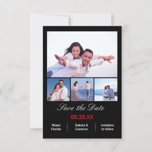 4 Photos Collage Vertical - 3x5 Noir Save the Date (Devant)